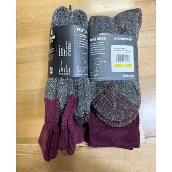 Wolverine Women's Wool Boot Socks sz M 6-9 MAROON Lot of 2 pks   4 Pairs Total - Picture 4 of 5
